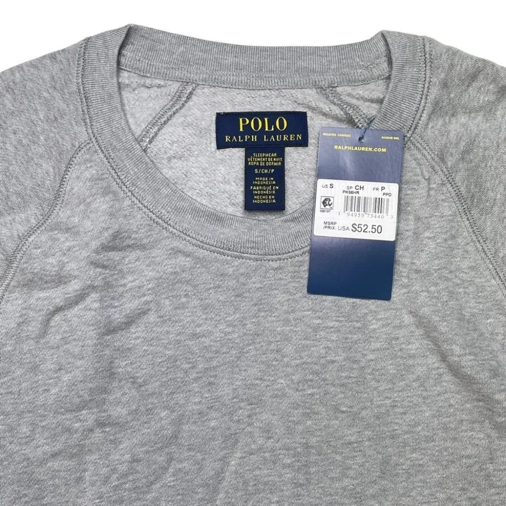 Polo Ralph Lauren Raglan Grey Crewneck Regular Fit Mens Sleepwear Sweatshirt - Picture 6 of 14